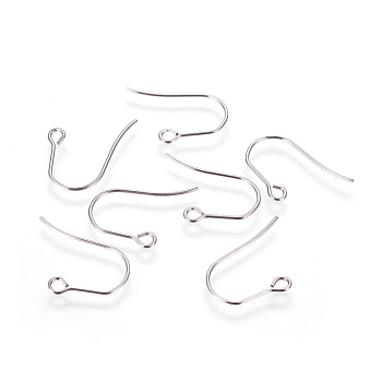 316 Surgical Stainless Steel Earring Hooks, with Horizontal Loop, Stainless Steel Color, 18~19x13~14x0.7mm, Hole: 2mm, Pin: 0.7mm