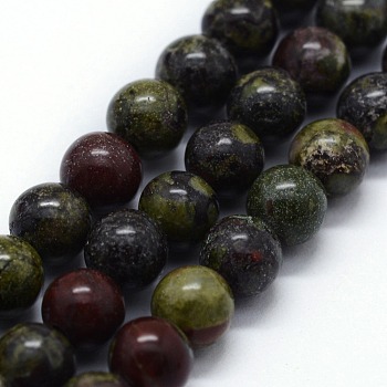 Natural Bloodstone Beads Strands, Round, 10mm, Hole: 1mm, about 37pcs/strand,  14.76 inch(37.5cm)