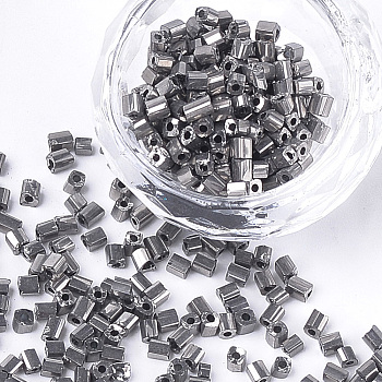 Electroplate Opaque Glass Cube Beads, Gray, 3~6x2~2.5x2~2.5mm, Hole: 1mm, about 15000pcs/bag