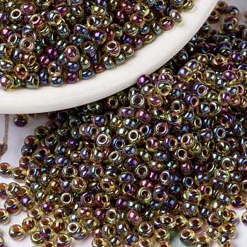 MIYUKI Round Rocailles Beads, Japanese Seed Beads, 8/0, (RR357) Root Beer Lined Light Topaz AB, 8/0, 3mm, Hole: 1mm, about 19000~20500pcs/pound