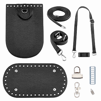 DIY PU Leather Knitting Crochet Bags, with Bottom and Shoulder Strap, for DIY Craft Shoulder Bags Accessories, Black, 260x180x3~15mm, Hole: 6mm