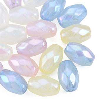 Rainbow Iridescent Plating Acrylic Beads, Glitter Beads, Faceted, Oval, Mixed Color, 13x9x8.5mm, Hole: 2mm