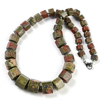 Natural Unakite Hexagon Prism Graduated Beaded Necklaces for Women Men, 19.49 inch(49.5cm)