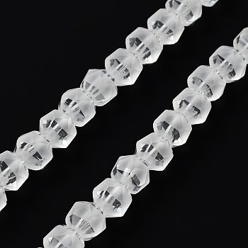 Electroplate Transparent Glass Beads Strands, Frosted, Faceted, Lantern, Clear, 7x7.8x7.5mm, Hole: 1.5mm, about 72pcs/strand, 20.79''(52.8cm)