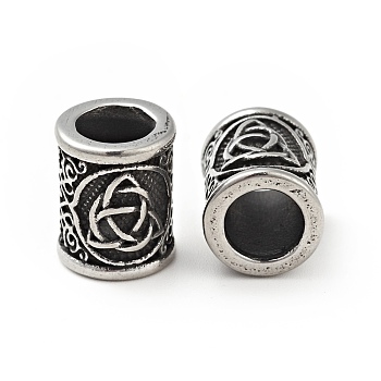 Viking Rune 304 Stainless Steel Beads, Large Hole Beads, Column with Triple Horn, Antique Silver, 13x10.5mm, Hole: 7mm