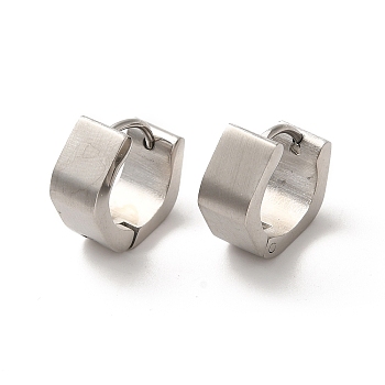 Polishing 304 Stainless Steel Polygon Hoop Earrings, Stainless Steel Color, 13x6mm