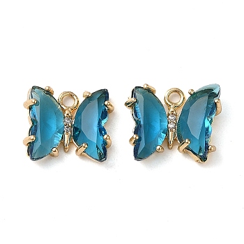 Brass with Glass Pendants, Butterfly, Steel Blue, 10x12x4mm, Hole: 1.2mm