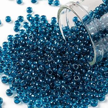TOHO Round Seed Beads, Japanese Seed Beads, (932) Inside Color Aqua/Capri Lined, 8/0, 3mm, Hole: 1mm, about 10000pcs/pound
