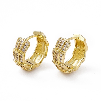 Clear Cubic Zirconia Oval Wrap Thick Hoop Earrings, Rack Plating Brass Jewelry for Women, Cadmium Free & Nickel Free & Lead Free, Real 18K Gold Plated, 14.5x16x6mm, Pin: 0.8mm