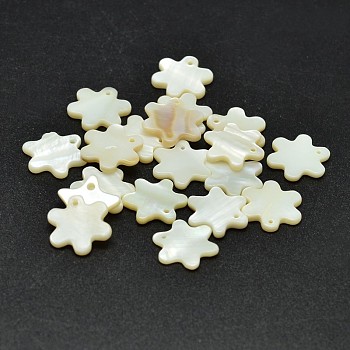 Dyed Freshwater Shell Flower Charms, Beige, 13x2mm, Hole: 1mm