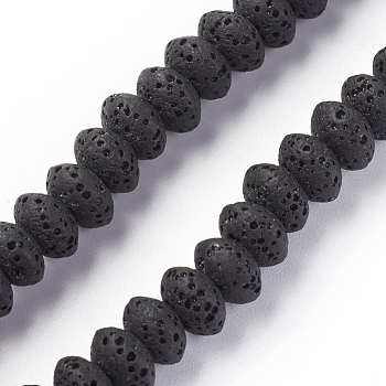 Natural Lava Rock Beads Strands, Dyed, Rondelle, Black, 9x5~5.5mm, Hole: 2mm, about 37 pcs/Strand, 7.87 inch(20cm)