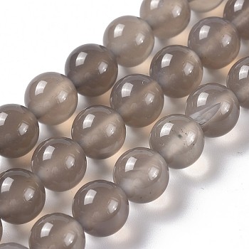 Natural Gray Agate Bead Strands, Grade A, Round, 8mm, Hole: 1mm, about 48pcs/strand, 15.7 inch
