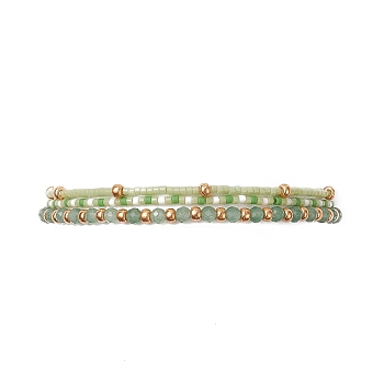 3Pcs 3 Style Natural Green Aventurine & Glass Seed Beaded Stretch Bracelets Set for Women, Inner Diameter: 1-7/8~2 inch(4.8~5cm), 1Pc/style