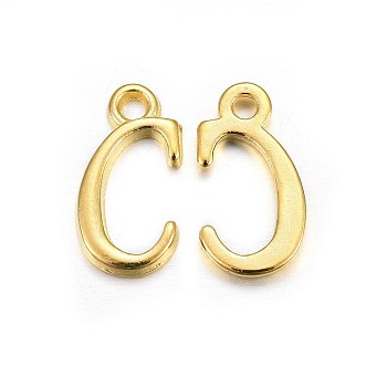 Golden Plated Alloy Letter Pendants, Rack Plating, Cadmium Free & Lead Free, Letter.C, 15x8x2mm, Hole: 1.5mm