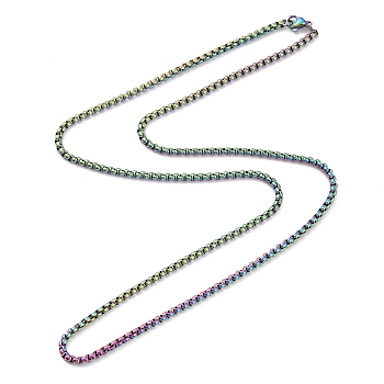 Ion Plating(IP) 304 Stainless Steel Box Chain Necklace for Women, Rainbow Color, 23.82 inch(60.5cm)