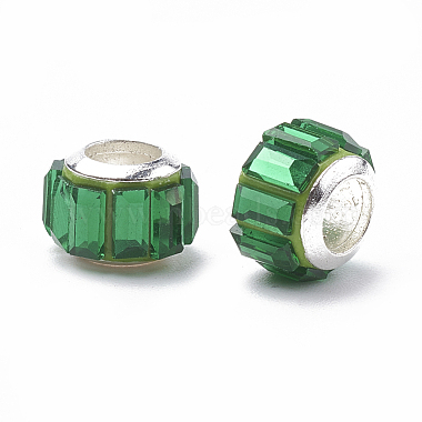 10mm Green Rondelle Glass+Brass Core Beads