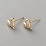 Brass Studs Earring Findings, with Hoop, Heart, Light Gold, 9x8.5mm, Hole: 1.2mm, Pin: 12mm(KK-WH0109-13G)