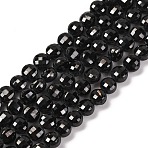 Natural Black Spinel Beads Strands, Faceted Coin Beads, Flat Round, 4x2.5~3mm, Hole: 0.8mm, about 103pcs/strand, 15.35 inch(39cm)(X-G-F770-B01-01)