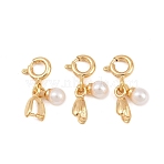 Brass Ice Pick Pinch Bails, with ABS Plastic Pearl and Spring Gate Clasps, Long-Lasting Plated, Rack Plating, Real 18K Gold Plated, 16mm(KK-H533-05G)