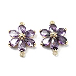Brass Pave Medium Orchid Cubic Zirconia Connector Charms, Cadmium Free & Nickel Free & Lead Free, Flower Links, Real 18K Gold Plated, 18.5x13.5x5.5mm, Hole: 1mm(X-FIND-Z029-03G)