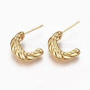 Brass Half Hoop Earrings, Stud Earring, Twist, Semicircular, Nickel Free, Real 18K Gold Plated, 23x18x8mm, Pin: 0.7mm(KK-R117-027-NF)