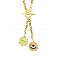 Ion Plating(IP) 304 Stainless Steel Green Yellow Enamel Letter & Eye Pendant Wheat Chain Necklaces, with Toggle Clasps, Golden, Letter M, 20.47~20.87 inch(52~53cm)(STAS-Z102-01G-M)