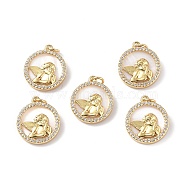 Brass Micro Pave Cubic Zirconia Pendants, with Shell and Jump Rings, Real 18K Gold Plated, Angel & Fairy, 18x15.5x3mm, Hole: 3mm(KK-E068-VF278)