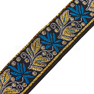 Ethnic Style Embroidery Polyester Ribbons, Jacquard Ribbon, Tyrolean Ribbon, Flat with Floral Patttern, Garment Accessories, Dark Cyan, 1-3/8 inch(34x0.3mm), about 7.66 Yards(7m)/Bundle(SK-TAC0001-03)