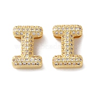 Rack Plating Brass Micro Pave Cubic Zirconia Slide Charms, Long-Lasting Plated, Lead Free & Cadmium Free, Real 18K Gold Plated, Letter, Letter I, 13.5x9.5x5mm, Hole: 10.6x1.5mm(KK-C084-34G-I)