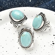 Synthetic Turquoise Adjustable Rings, Lead Free & Cadmium Free, Antique Silver Plated Brass Finger Rings for Women, Oval, 27mm, Inner Diameter: 17mm(RJEW-I108-01AS-08)