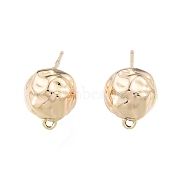 Brass Stud Earrings Findings, with Horizontal Loops, Half Round, Real 18K Gold Plated, 11.7x9.6x5.3mm, Hole: 1mm, Pin: 0.8mm(KK-G432-27G)