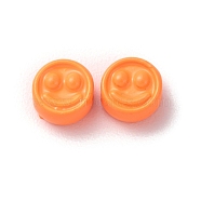 Spray Painted Alloy Beads, Flat Round with Smiling Face, Dark Orange, 7.5x4mm, Hole: 2mm(PALLOY-M215-16M)
