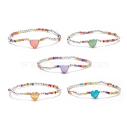 Natural Shell Heart Beaded Stretch Bracelet with Glass for Women, Mixed Color, Inner Diameter: 2-1/4 inch(5.8cm)(BJEW-JB08272)