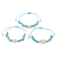 3Pcs 3 Styles Synthetic Turquoise & Natural Magnesite Braided Starfish & Tortoise & Shell Shape Beaded Bracelets for Women, Mixed Shapes, Inner Diameter: 1-7/8 ~3-5/8 inch(4.8~9.1cm), 1pc/style(BJEW-JB10200)