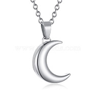 Stainless Steel Crescent Moon Urn Ashes Pendant Necklace, Memorial Jewelry for Women, Stainless Steel Color, 19.69 inch(50cm)(BOTT-PW0002-058B-P)
