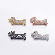 Brass Micro Pave Cubic Zirconia Puppy Pendants, Multi-strand Links connectors, Long-Lasting Plated, Sausage Dog/Dachshund, Mixed Color, 10x23x5mm, Hole: 1x3mm(ZIRC-G125-35)
