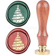 Wax Seal Stamp Set, Sealing Wax Stamp Solid Brass Head,  Wood Handle Retro Brass Stamp Kit Removable, for Envelopes Invitations, Gift Card, Christmas Tree Pattern, 83x22mm(AJEW-WH0208-575)