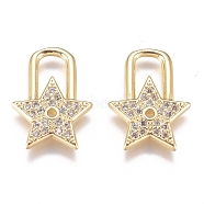 Brass Micro Pave Cubic Zirconia Pendants, Long-Lasting Plated, Star, Clear, Golden, 15.5x12x2mm, Hole: 3.5mm(X-ZIRC-G168-33G)