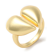 Rack Plating Heart Brass Open Cuff Ring for Women, Cadmium Free & Lead Free, Real 18K Gold Plated, Adjustable(RJEW-A037-01G)