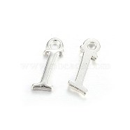 Silver Color Plated Alloy Letter Pendants, Rack Plating, Letter.I, 13x4x2mm, Hole: 1.5mm(PALLOY-P097-04-I)