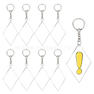BENECREAT DIY Rhombus with Angle Acrylic Blank Pendant Keychain Making Kits, with Iron Split Key Rings, Platinum & Stainless Steel Color, Pendants: 79x59x3mm, Hole: 3mm, 15pcs/box(DIY-BC0001-63A)