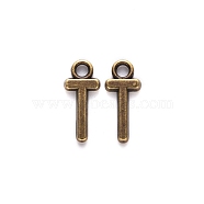 Tibetan Style Alloy Pendants, Cadmium Free & Nickel Free & Lead Free, Letter.T, T: 16x7x2mm, Hole: 2mm, about 1960pcs/1000g(TIBE-S108-108T-AB-NR)