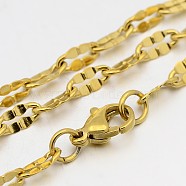 304 Stainless Steel Dapped Cable Chain Necklaces, with Lobster Claw Clasps, Golden, 23.4 inch(59.4cm), 3.5mm(STAS-O053-28G)