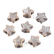 Handmade Porcelain Beads, Fancy Antique Glazed Porcelain, Star, Tan, 14x15x8mm, Hole: 2mm(X-PORC-Q191-3)