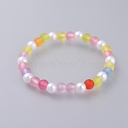Acrylic Imitated Pearl  Stretch Kids Bracelets, with  Frosted Style Transparent Acrylic Beads, Round, Colorful, 1-7/8 inch(4.7cm)(BJEW-JB04570)