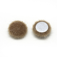 Faux Mink Fur Covered Cabochons, with Aluminum Bottom, Half Round/Dome, Camel, 15x5mm(X-WOVE-S084-49L)