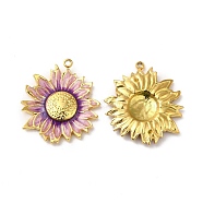 Real 18K Gold Plated 304 Stainless Steel Pendants, with Enamel, Flower Charm, Lilac, 23.5x20.5x3mm, Hole: 1.4mm(STAS-A084-29G-06)