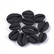 Spray Painted Natural Cowrie Shell Beads, Matte Style, No Hole/Undrilled, Gunmetal, 20~28x14~20x7~8.5mm(X-SSHEL-T008-12B)