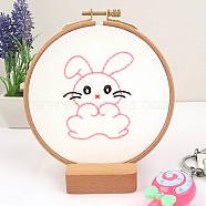 DIY Cartoon Animal Embroidery Sets, Including Imitation Bamboo Frame, Plastic & Alloy Pins, Cloth, Colorful Threads, Rabbit Pattern, 37~190x1~195x0.6~8.5mm, Inner Diameter: 107mm(DIY-G037-01C)