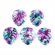 Cellulose Acetate(Resin) Pendants, Tropical Leaf Charms, Monstera Leaf, Colorful, 26x20~21x4mm, Hole: 1.2mm(X-KY-S163-121B)